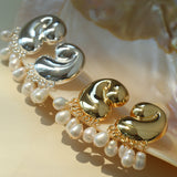 Ocean Style Spiral Shell Freshwater Pearl Tassel Earrings