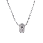 Silver brushed floral cubic zirconia pendant necklace on white background
