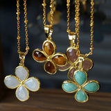 Natural Stone Four-Leaf Clover Necklace