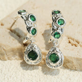 Vintage Lava Texture Cubic Zirconia Teardrop Drop Earrings