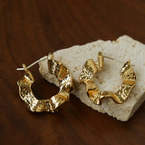 Hammered Ripple Texture Hoop Earrings