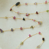 Colorful Natural Chip Bead Starry Collarbone Necklace (Turquoise & Tourmaline)