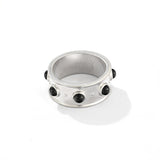 Designer Curved Black Onyx & Deer Antler Stone Band Ring - Narrow