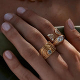 Vintage Concentric Ripple Cubic Zirconia Wide Open Ring
