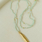 Hand‑Strung Micro‑Bead Hammered Bar Pendant Long Necklace