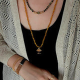 Natural Stone Bead / Plain Metal Chain Gold Fish Pendant Long Necklace