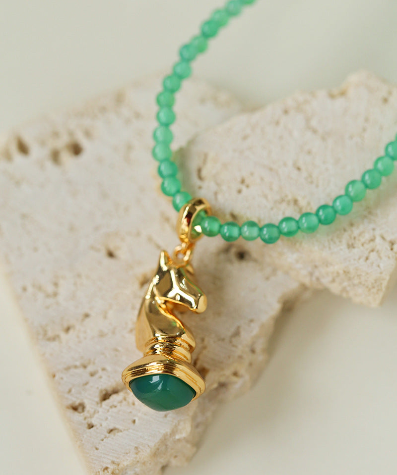 Knight Chess Horse Gemstone Beaded Necklace