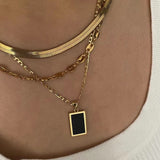 Rectangular Black Onyx Pendant Layering Necklace