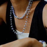 Blue Lace Agate Slice Long Necklace