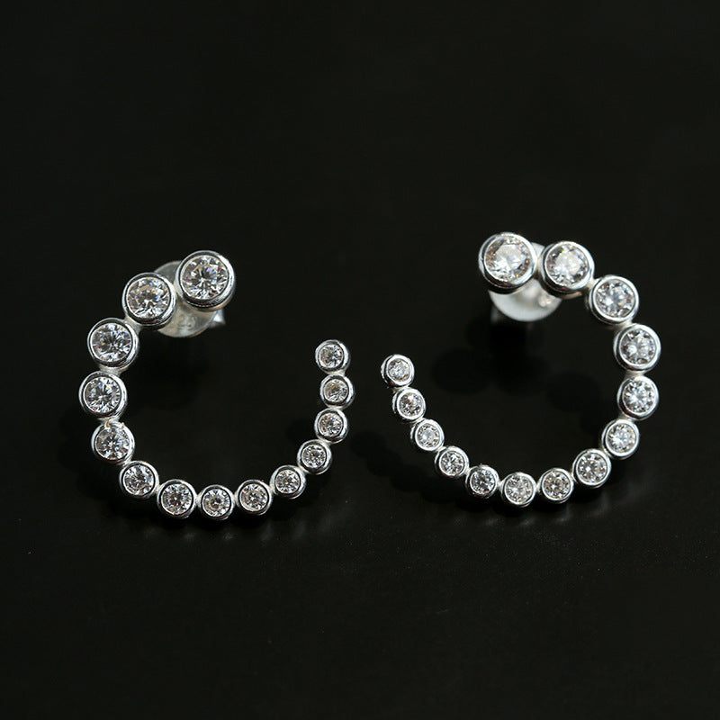 Bubble C-Shaped Gradient CZ Open Hoop Stud Earrings