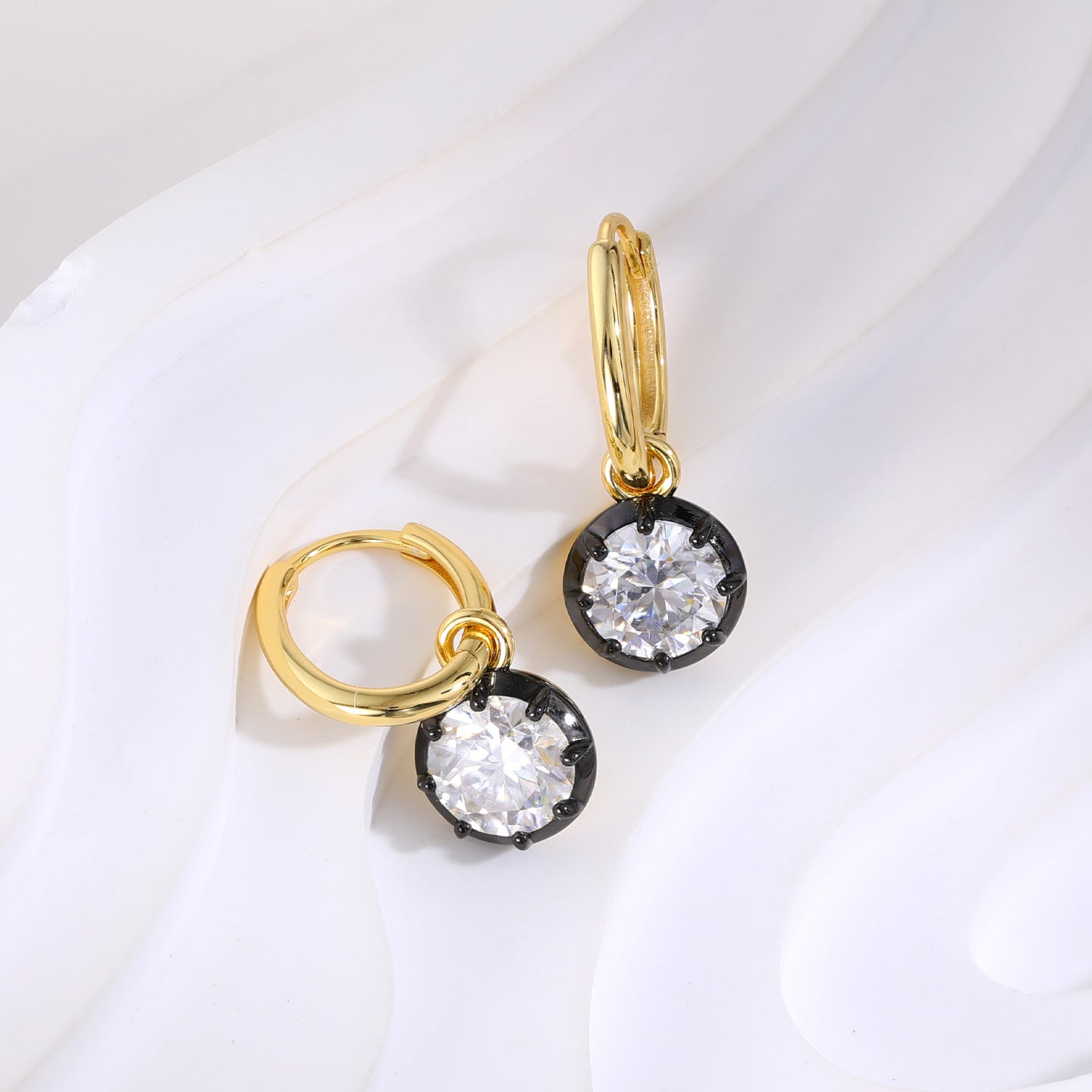 Black & Gold Moissanite Earrings - styled view | Floysun