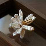 French Natural Toothpick Baroque Pearls Flower Earrings