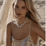 Blue Irregular Glass & Pearl Vacation Collarbone Necklace