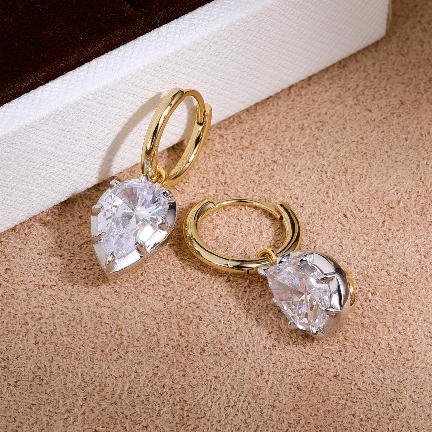 Two-Tone Pear-Cut Cubic Zirconia Drop Earrings - side view | Floysun