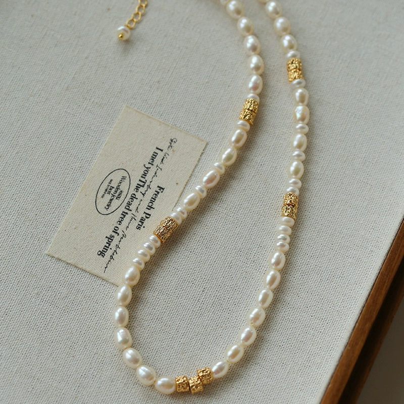 Lava Gold Bead & Pearl Necklace