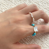 Colorful White Shell Cat‑Head Stretch Beaded Ring