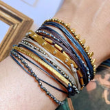 Multi-Strand Boho Woven Cord Natural Stone Coin Bracelet