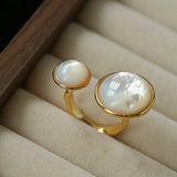 Natural White Mother-of-Pearl Double Circle Open Ring