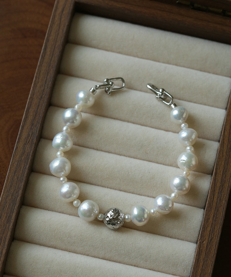 Luxury Elegance Natural Freshwater Pearl Spacer Bead Bracelet