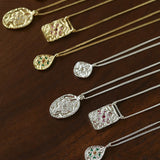 Vintage Floral Relief Geometric Cubic Zirconia Pendant Necklace