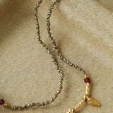 Vintage Leaf Multi‑Charm Pyrite Hand‑Strung Necklace