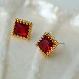 Retro Square Red and Green Zircon Earrings