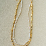 Double-Layer Baroque Stick Pearl Hammered Gold Necklace