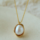 Minimalist Versatile Oval Freshwater Pearl Pendant Necklace