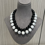 White turquoise & Black Agate Beaded Necklace