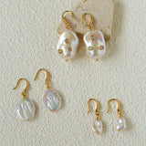 Minimal Elegant Inlaid Cubic Zirconia Baroque Freshwater Pearl Hook Earrings