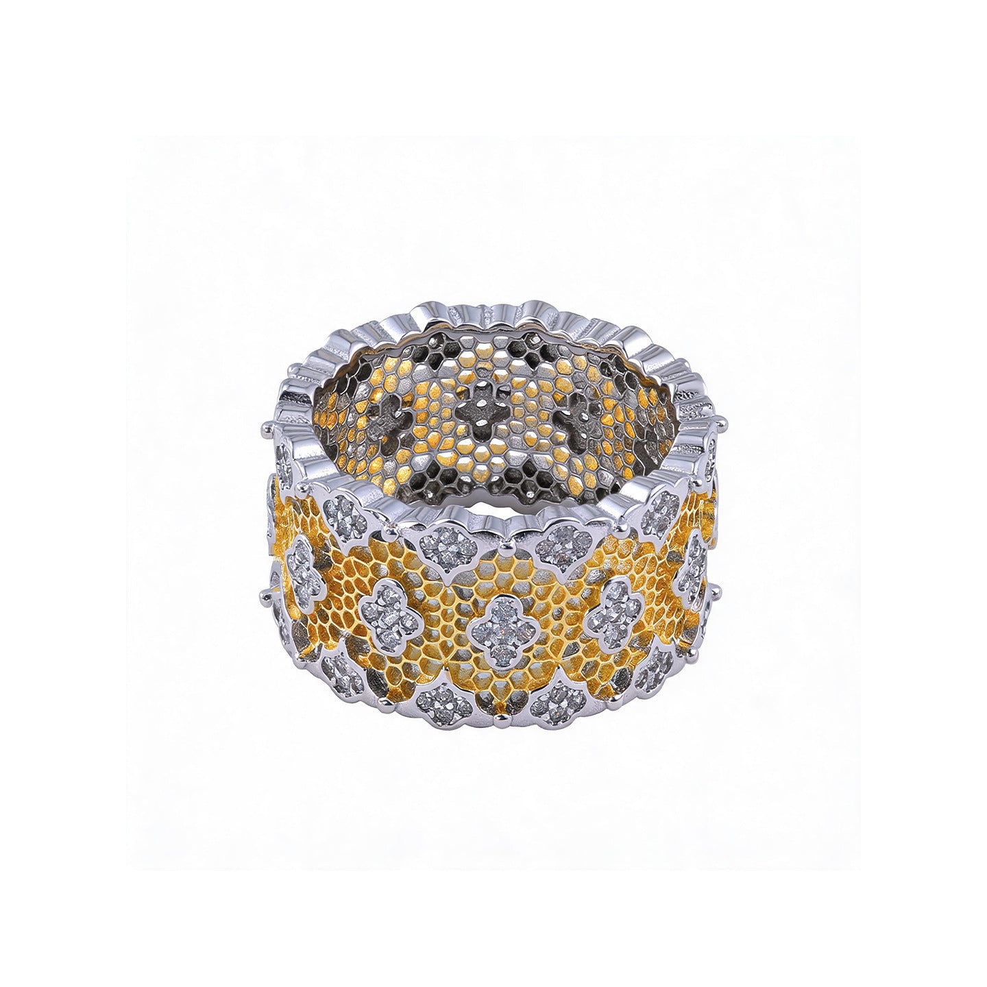 Two-Tone Clover Pavé Lace Band Ring - detail view | Floysun