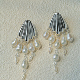 Vintage Sculptural Shell Freshwater Pearl Tassel Earrings