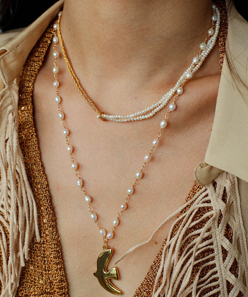 Designer Double Chain & Mixed Natural Stone Necklace