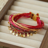 Multi-Strand Boho Woven Cord Natural Stone Coin Bracelet