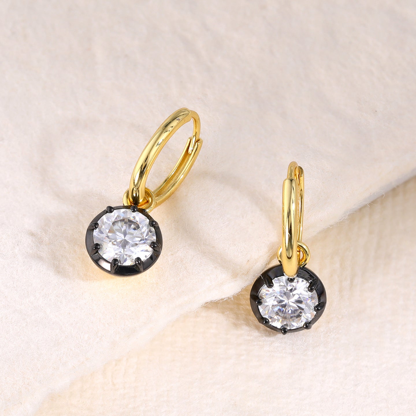 Black & Gold Moissanite Earrings - side view | Floysun