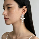 Vintage Sculptural Shell Freshwater Pearl Tassel Earrings