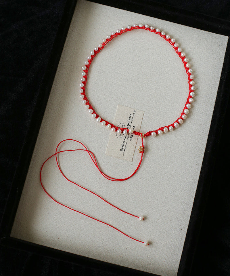 Luminous Star Adjustable Cord Pearl Necklace - Hand-Woven Floating Freshwater Pearl Choker
