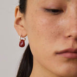 Oval Natural Red Agate And White Agate C-Shaped Earrings