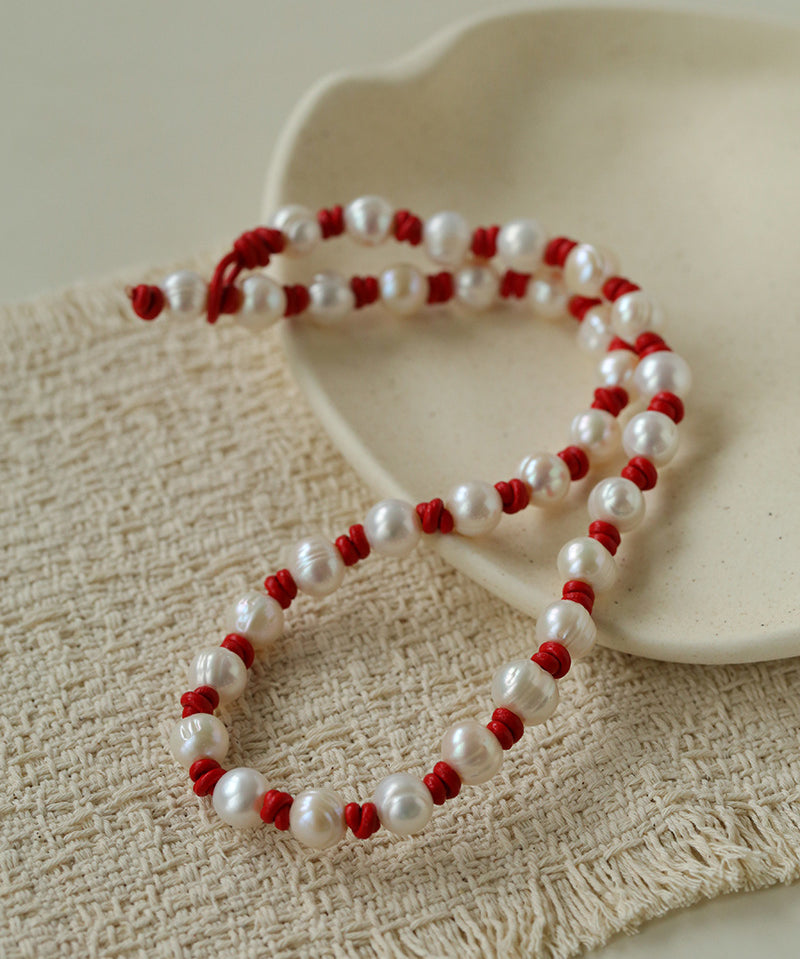 Natural Pearl Knotted Leather Necklace