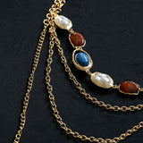 Vintage Art‑Style Acrylic & Faux Pearl Inlay Multi‑Layer Waist Chain