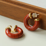 Natural Tiger’s Eye & Red Stone Hoop Earrings