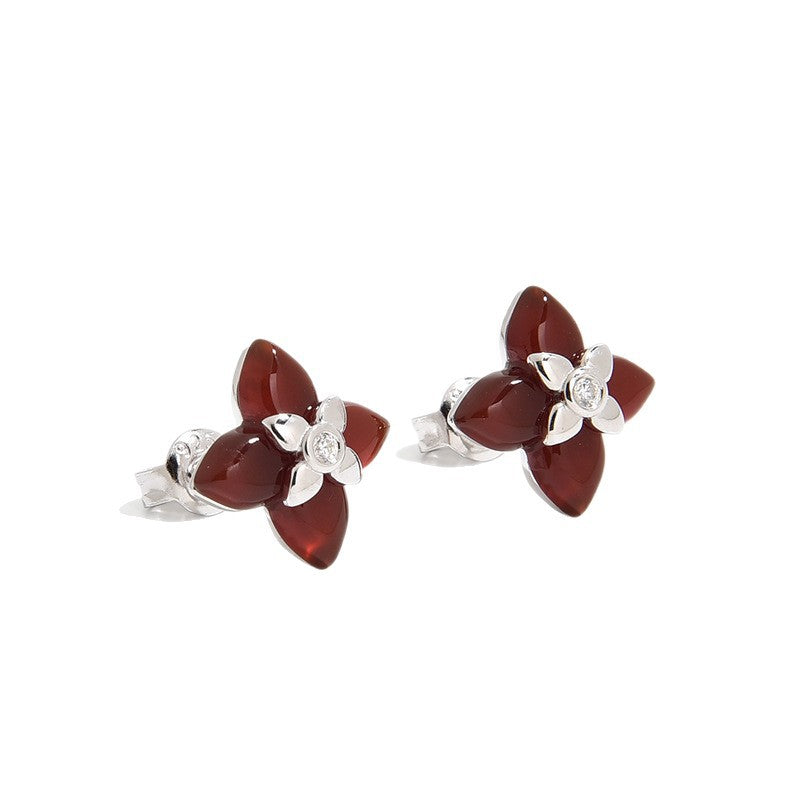 French Vintage Four-Petal Natural Stone Earrings