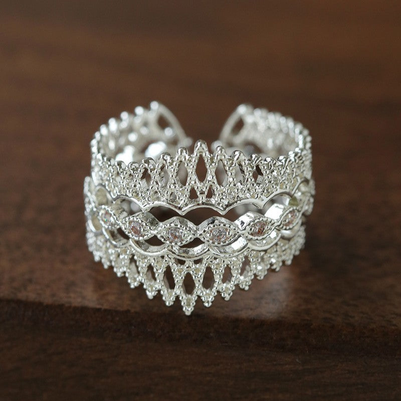 Vintage Palace Lace Filigree Zircon Open Ring
