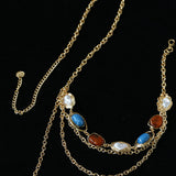 Vintage Art‑Style Acrylic & Faux Pearl Inlay Multi‑Layer Waist Chain