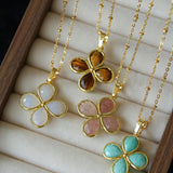 Natural Stone Four-Leaf Clover Necklace