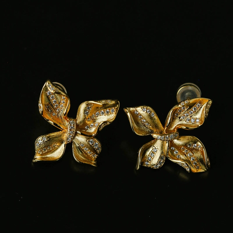 French Luxury Brushed 925 Silver Butterfly Stud Earrings