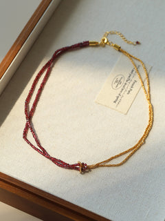 Designer Double Chain & Mixed Natural Stone Necklace