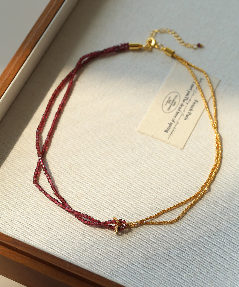 Designer Double Chain & Mixed Natural Stone Necklace