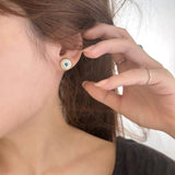 Minimalist Blue Turquoise Sterling Silver Floral Stud Earrings