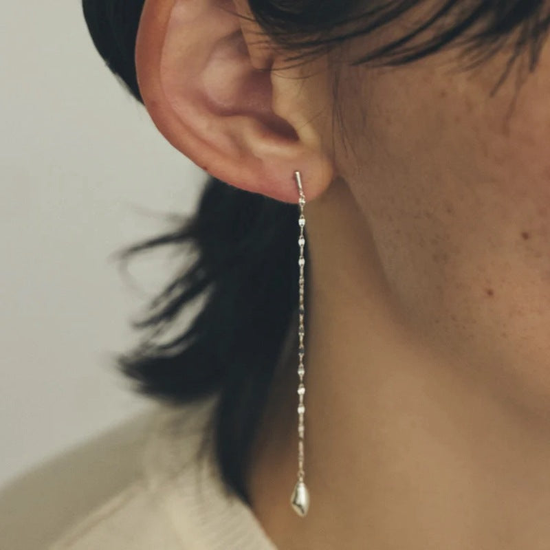 Teardrop Tassel Long Chain Drop Earrings - side view | Floysun